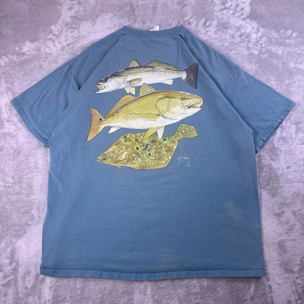 Vintage 90s Y2K Guy Harvey Fish T-Shirt Men’s XXL Blue Pocket Fishing Tee